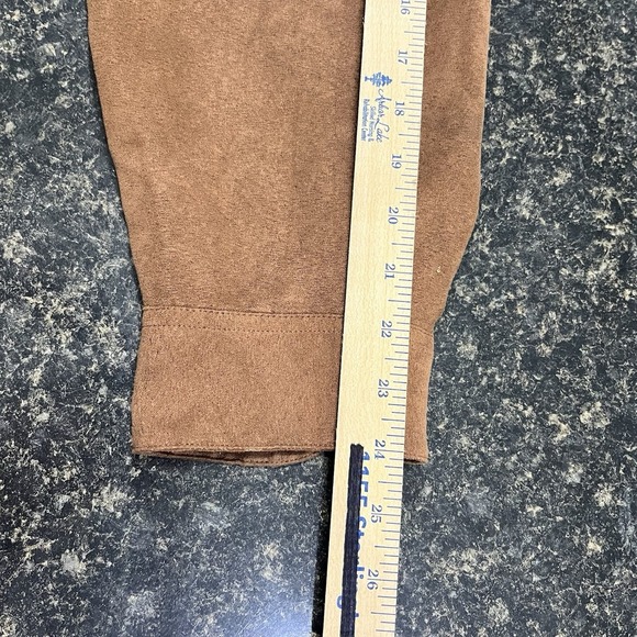 Consensus Sportswear Long Sleeve Faux Suede Brown Button Up - Picture 7 of 8
